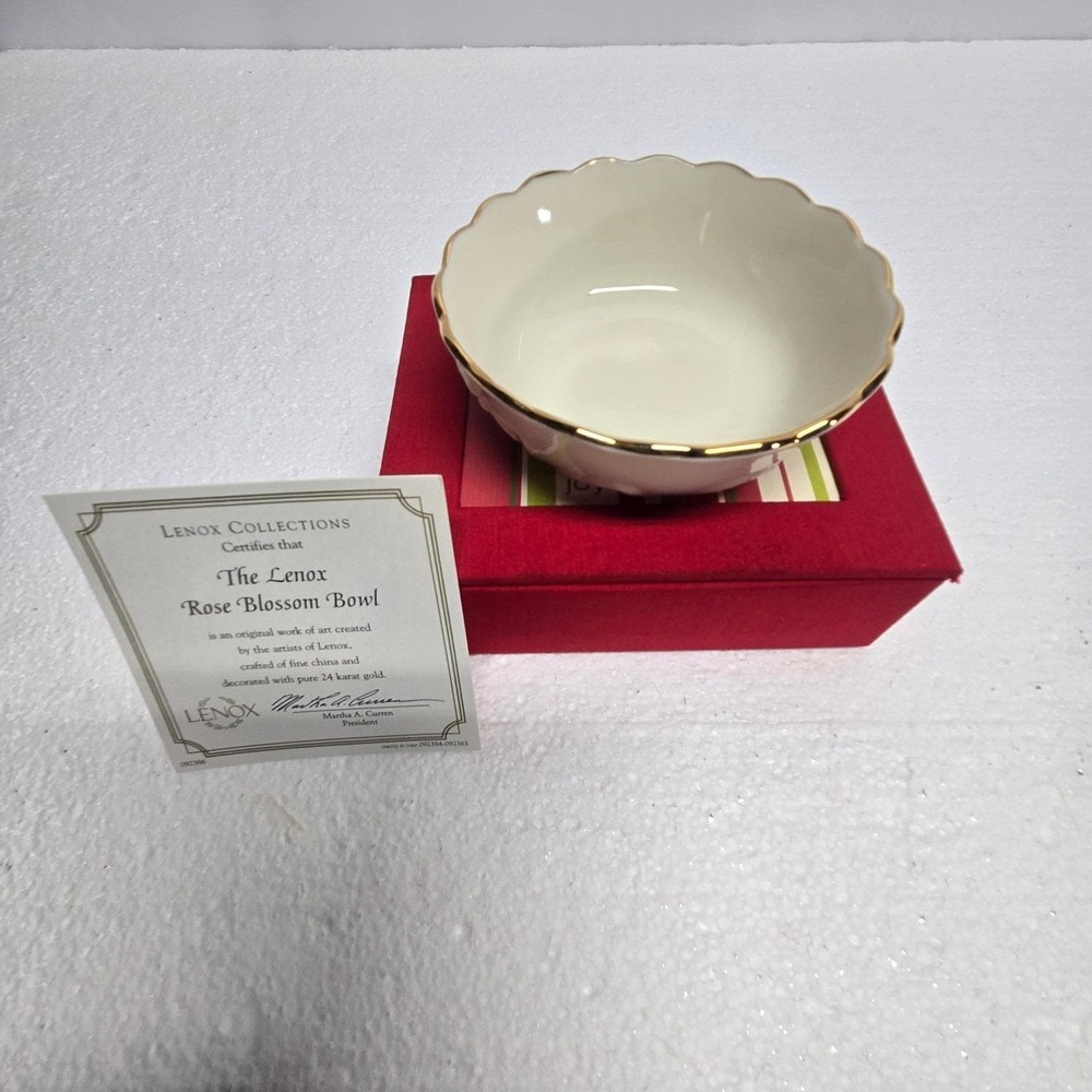 Lenox Rose Blossom Bowl Ivory Fine China 24k Gold Trim With COA & Original Box
